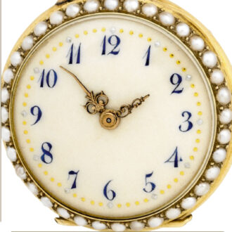 Swiss 18K gold, enamel and pearl-set pendant watch Circa 1890