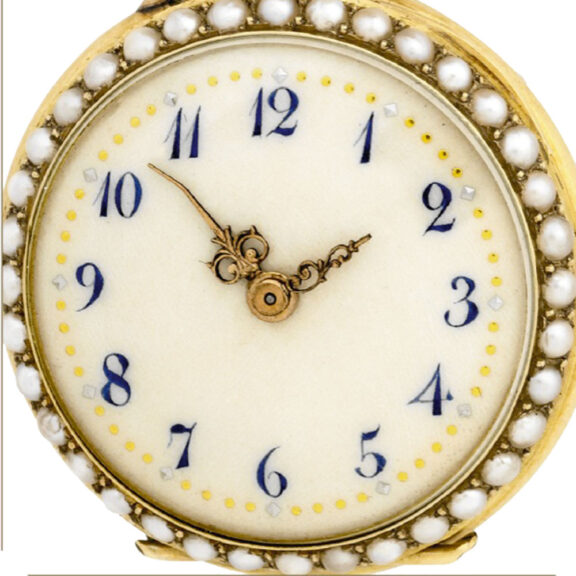 Swiss 18K gold, enamel and pearl-set pendant watch Circa 1890 Swiss 18K gold, enamel and pearl-set pendant watch Circa 1890