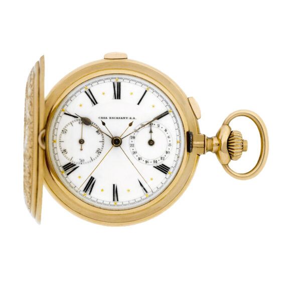 Swiss 18K gold split seconds chronograph pocket watch Circa 1925 Swiss 18K gold split seconds chronograph pocket watch Circa 1925