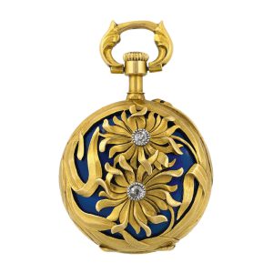Swiss 18K gold, diamond and enamel pendant watch Circa 1880