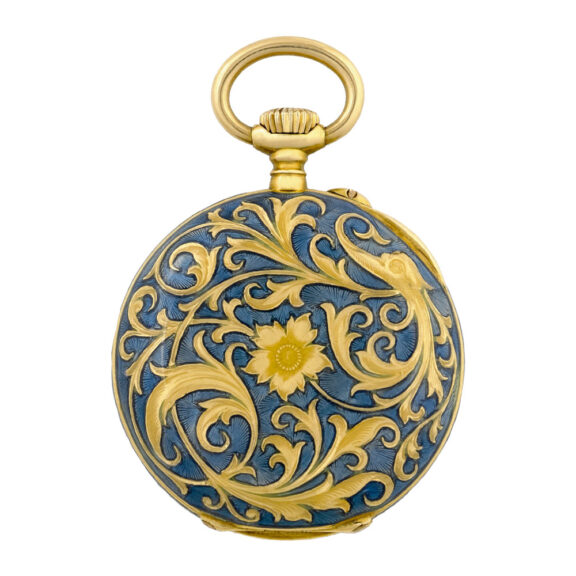 Fine Swiss 18K gold and ramolayé enamel pendant watch Circa 1896