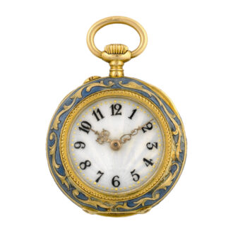 Fine Swiss 18K gold and ramolayé enamel pendant watch Circa 1896