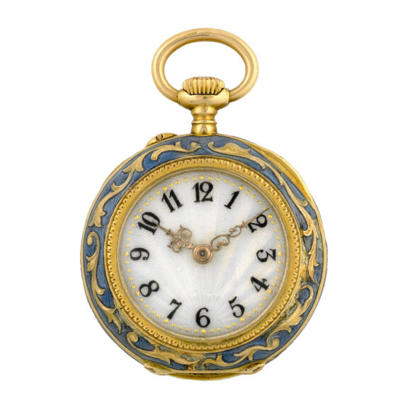 Fine Swiss 18K gold and ramolayé enamel pendant watch Circa 1896 Fine Swiss 18K gold and ramolayé enamel pendant watch Circa 1896