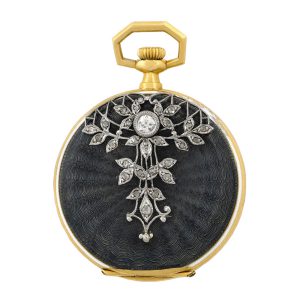 Swiss 18K gold, diamond and enamel pendant watch Circa 1895