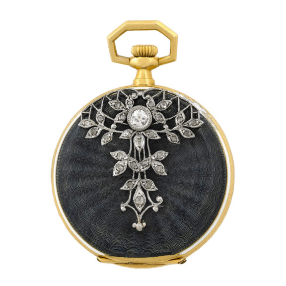 Swiss 18K gold, diamond and enamel pendant watch Circa 1895