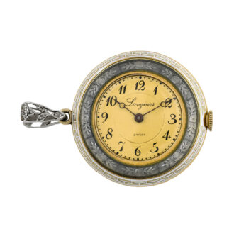 Swiss 14 carat gold and enamel keyless pendant watch Circa 1900 Swiss 14 carat gold and enamel keyless pendant watch Circa 1900