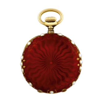 Swiss gold, enamel and pearl pendant watch Circa 1890