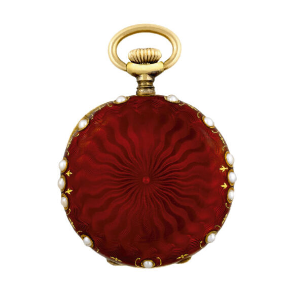 Swiss gold, enamel and pearl pendant watch Circa 1890