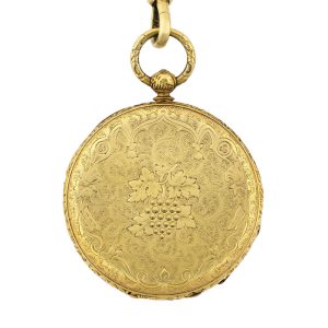 Swiss 18K gold lever watch with matching chain Circa 1820