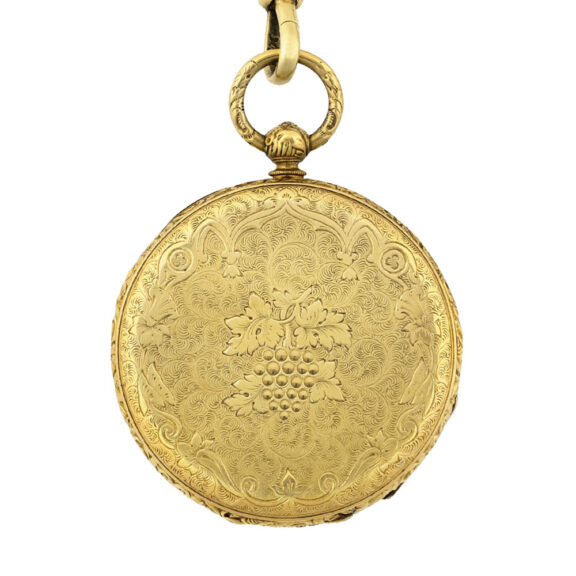 Swiss 18K gold lever watch with matching chain Circa 1820