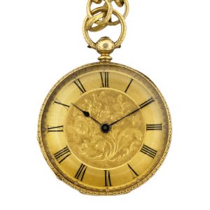 Swiss 18K gold open faced cylinder lady's watch Circa 1880