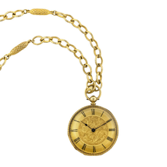 Swiss 18K gold open faced cylinder lady's watch Circa 1880 Swiss 18K gold open faced cylinder lady's watch Circa 1880