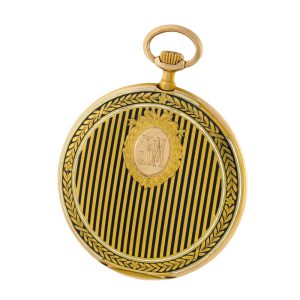 Swiss 14K gold keyless watch with enamel stripes Circa 1920