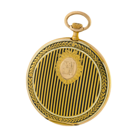 Swiss 14K gold keyless watch with enamel stripes Circa 1920