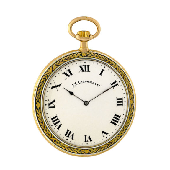 Swiss 14K gold keyless watch with enamel stripes Circa 1920 Swiss 14K gold keyless watch with enamel stripes Circa 1920