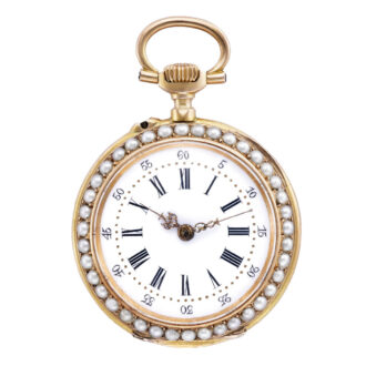 Swiss 18 carat gold and pearl set lady's fob watch Circa 1890