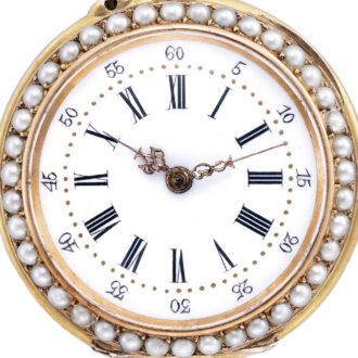 Swiss 18 carat gold and pearl set lady's fob watch Circa 1890