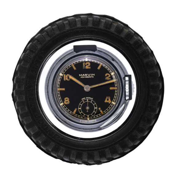 Unusual stainless steel and rubber tire pocket watch Circa 1950
