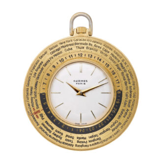 Large Swiss gilt-brass world time pocket watch circa 1960