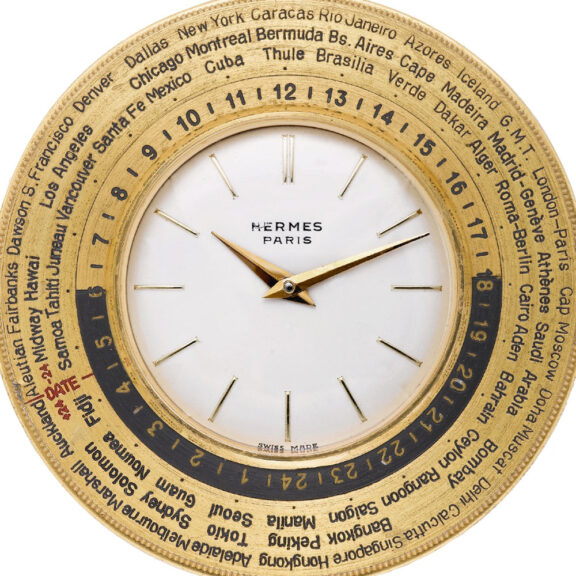 Large Swiss gilt-brass world time pocket watch circa 1960 Large Swiss gilt-brass world time pocket watch circa 1960
