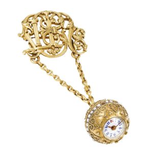 Swiss yellow gold and pearl-set ball form watch Circa 1900