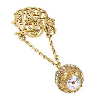 Swiss yellow gold and pearl-set ball form watch Circa 1900