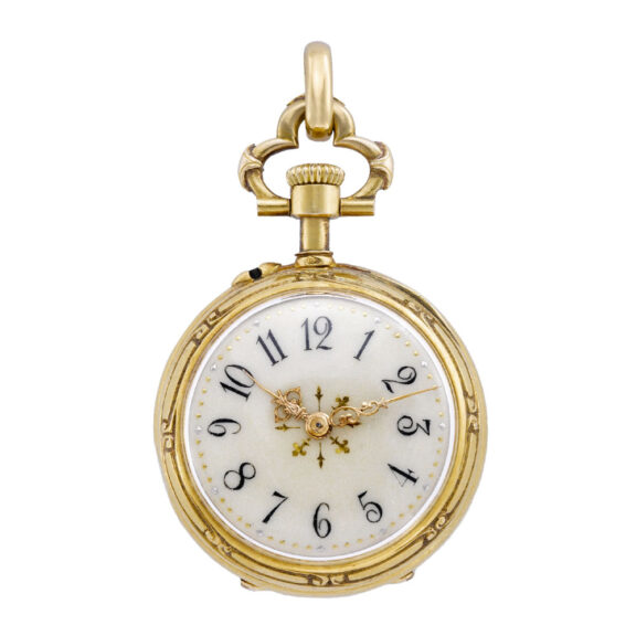 Swiss 18k gold and blue enamel lady's fob watch Circa 1880 Swiss 18k gold and blue enamel lady's fob watch Circa 1880
