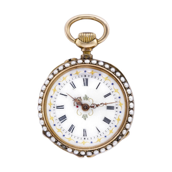 Swiss gold, pearl & diamond set fob watch Circa 1880 Swiss gold, pearl & diamond set fob watch Circa 1880