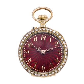 Swiss gold, translucent enamel and pearl pendant watch Circa 1890