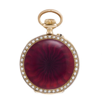 Swiss gold, translucent enamel and pearl pendant watch Circa 1890