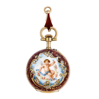 Swiss 18k yellow gold, diamond and enamel fob watch Circa 1900