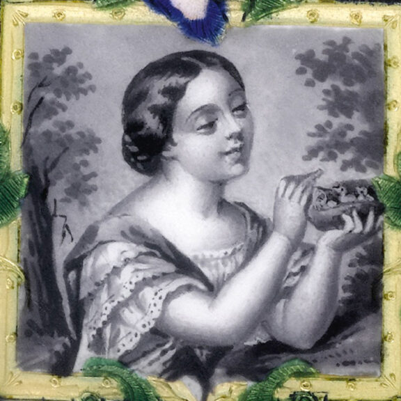 Swiss 18k gold, enamel keywind lady's pendant watch Circa 1850 Swiss 18k gold, enamel keywind lady's pendant watch Circa 1850