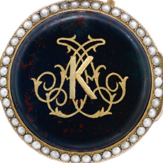 unusual Swiss gold, pearl and bloodstone pendant watch Circa 1890