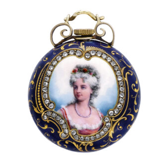 Swiss gold, enamel and diamond-set pendant watch Circa 1893