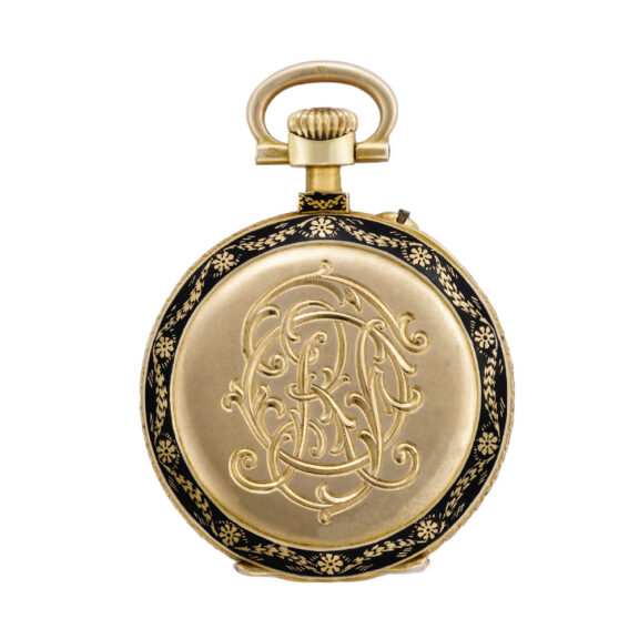 Swiss 18k yellow gold and enamel keyless pendant watch Circa 1905