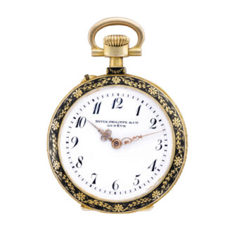 Swiss 18k yellow gold and enamel keyless pendant watch Circa 1905