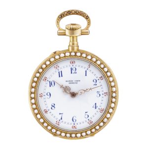 Swiss gold lady's watch with painted enamel reverse Circa 1890