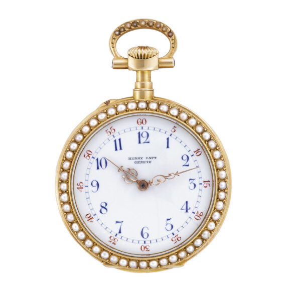 Swiss gold lady's watch with painted enamel reverse Circa 1890