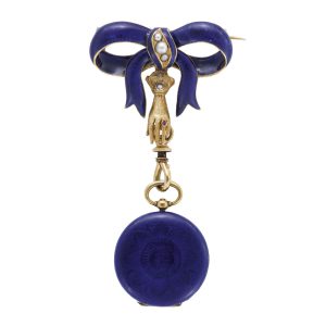 Swiss gold pendant watch with bow-shaped brooch Circa 1870