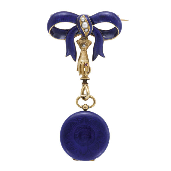 Swiss gold pendant watch with bow-shaped brooch Circa 1870