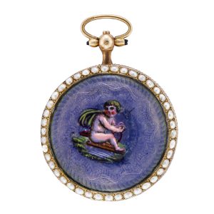 French gold, enamel and pearl verge pendant watch Circa 1820