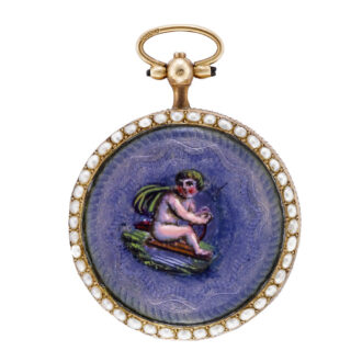 French gold, enamel and pearl verge pendant watch Circa 1820