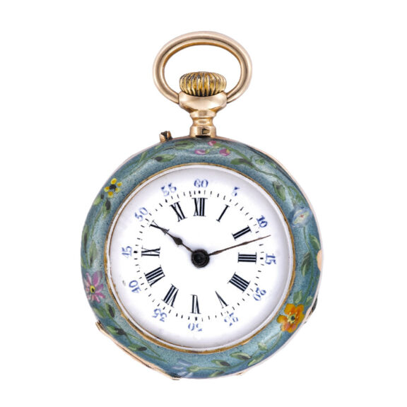 Swiss gold pendant watch with floral decoration Circa 1900 Swiss gold pendant watch with floral decoration Circa 1900