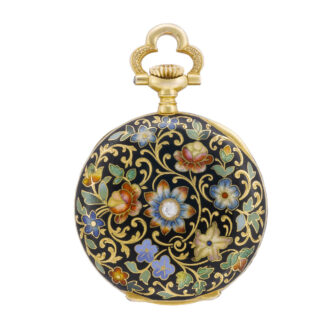 Swiss 18k gold, enamel fob watch set with large diamond Circa 1900