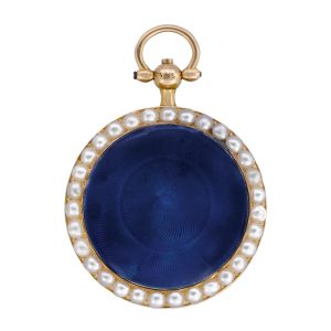 French 18k gold, enamel and pearl-covered dial pendant watch Circa 1820