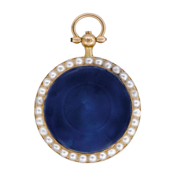 French 18k gold, enamel and pearl-covered dial pendant watch Circa 1820
