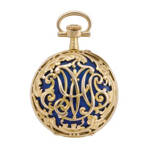 Swiss yellow gold and blue enamel pendant watch Circa 1890