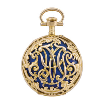Swiss yellow gold and blue enamel pendant watch Circa 1890
