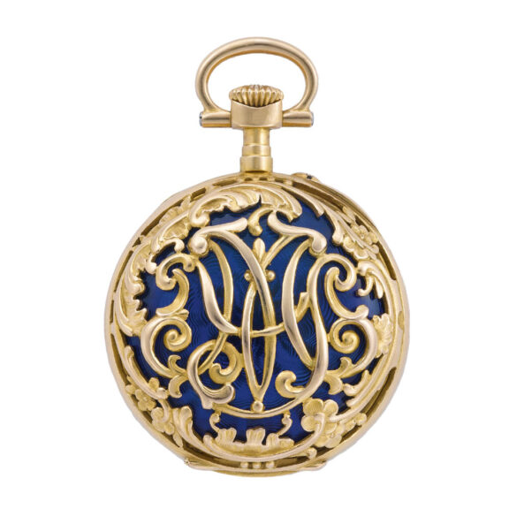 Swiss yellow gold and blue enamel pendant watch Circa 1890