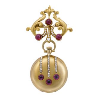 Swiss gold, diamond and ruby lady's brooch watch Circa 1900